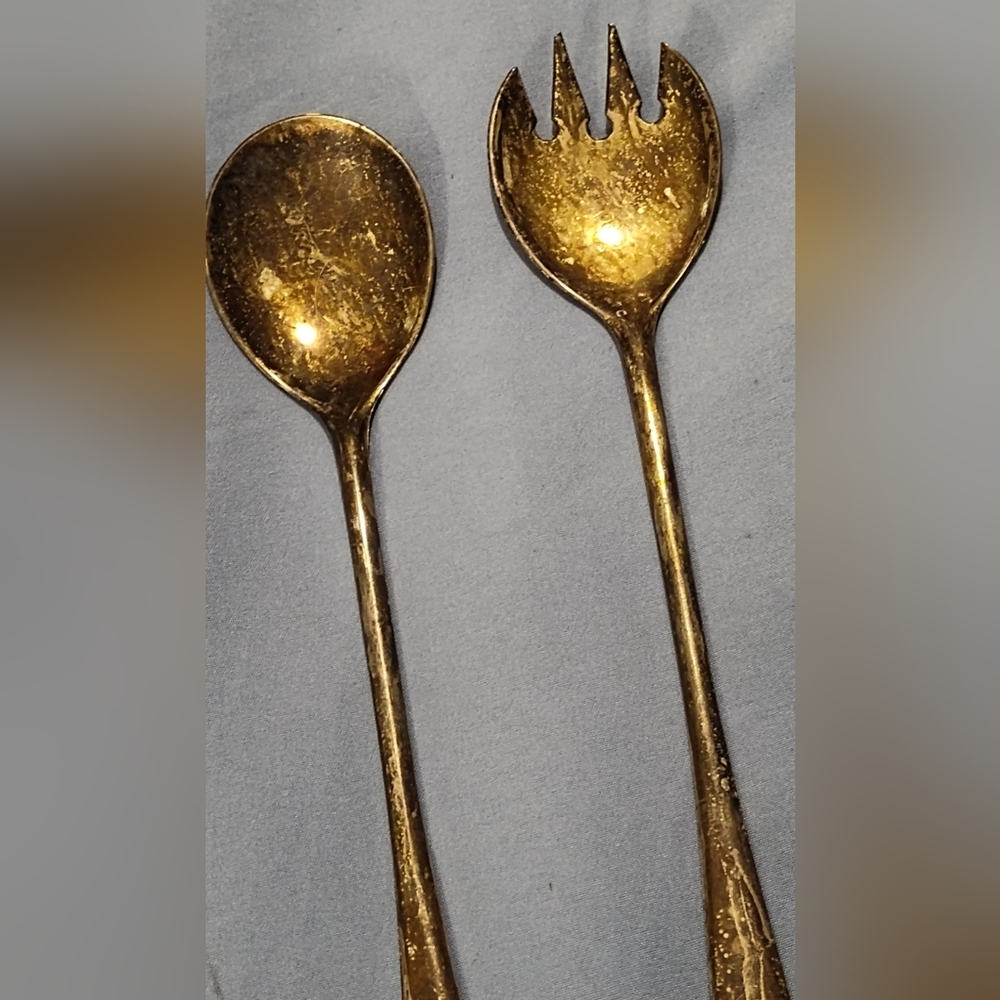 Vintage Salad Toss Set (Italy, Silver Plated)
